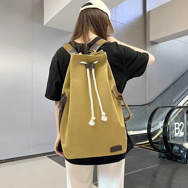 Deli Bear Canvas Backpack Unisex Light Gray/Black/Khaki-11