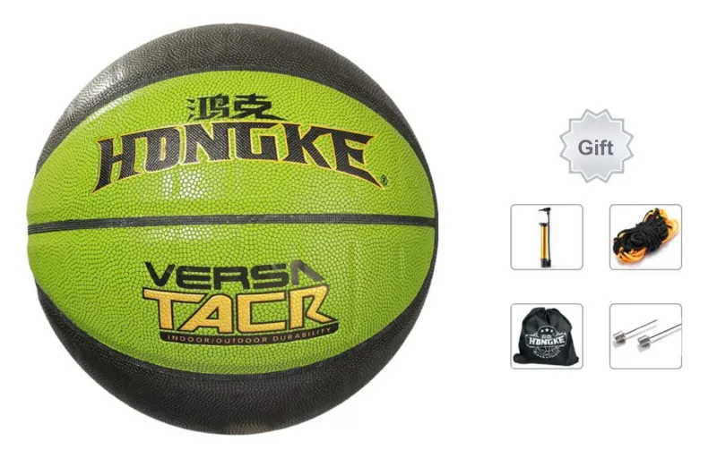 HONGKE Moisture Absorbing Leather Basketball Green Black Size 7 Training Unisex-5