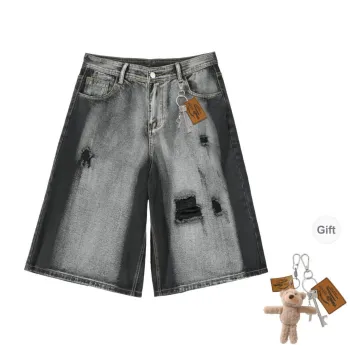 HOKLV Denim Shorts Unisex Black Gray Includes Brand Charm