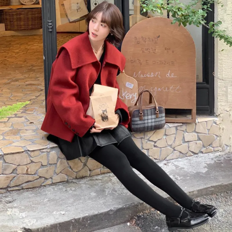 Fstudio Korean Style Languid Advanced Petite Wool Coat Women's Red-7