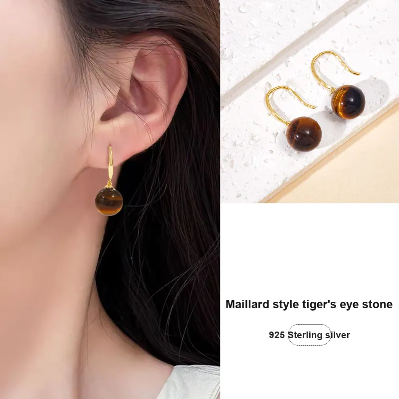 HELA DE HAI Natural Tiger's Eye Stone Jade Earrings Women's-1