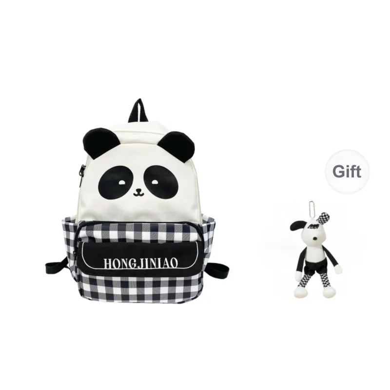 BRABOSTON Nylon Backpack Regular Unisex Black Panda Plaid-0