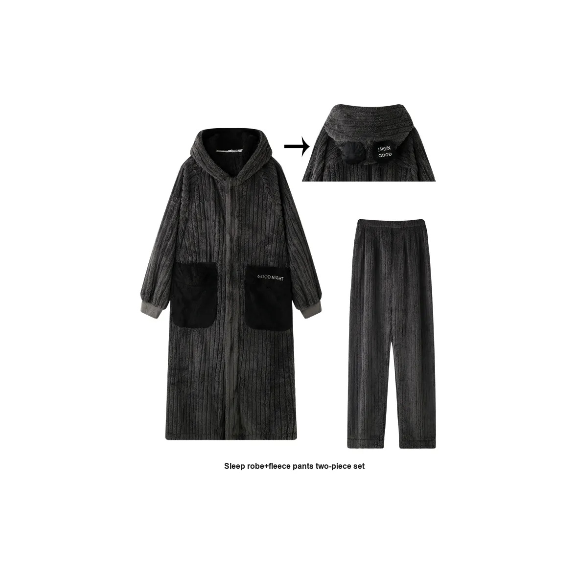 MEITENG Pajama Set Fall Winter Unisex Dark Gray Light Brown