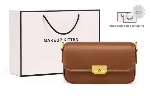 MAKEUP KITTEN Cow Leather Shoulder Bag Women's Roman Brown