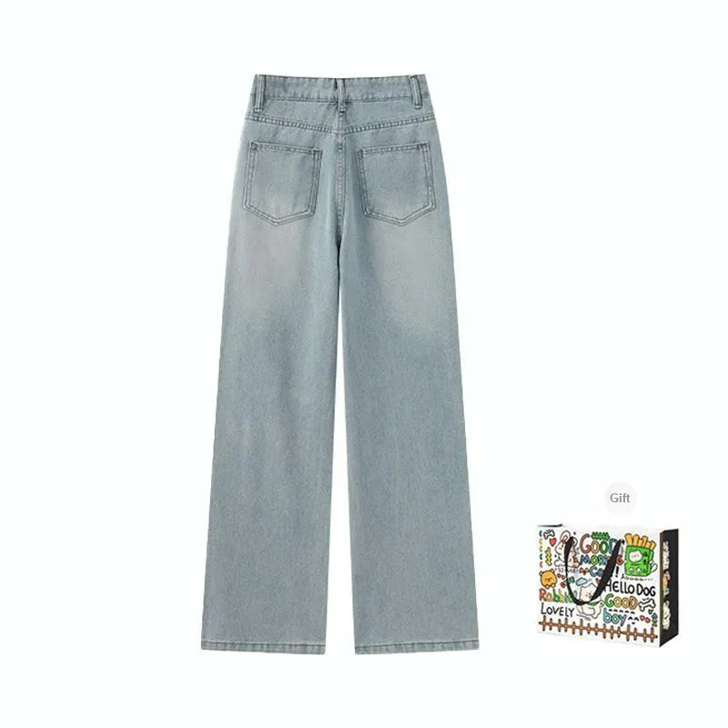 OURUOKE Jeans Women's Light Blue Shopping Bag Included-1