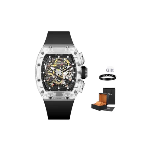 FR Механический механизм Eco Friendly Фторкаучук Ремень Часы Мужские часы Черный циферблат