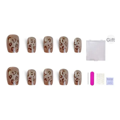 ORANOT Осень и зима Леопардовый принт Универсальный Осветляющий Кошачий глаз Сияние False Nail Короткий LADDER Кофе Размывание 16mm