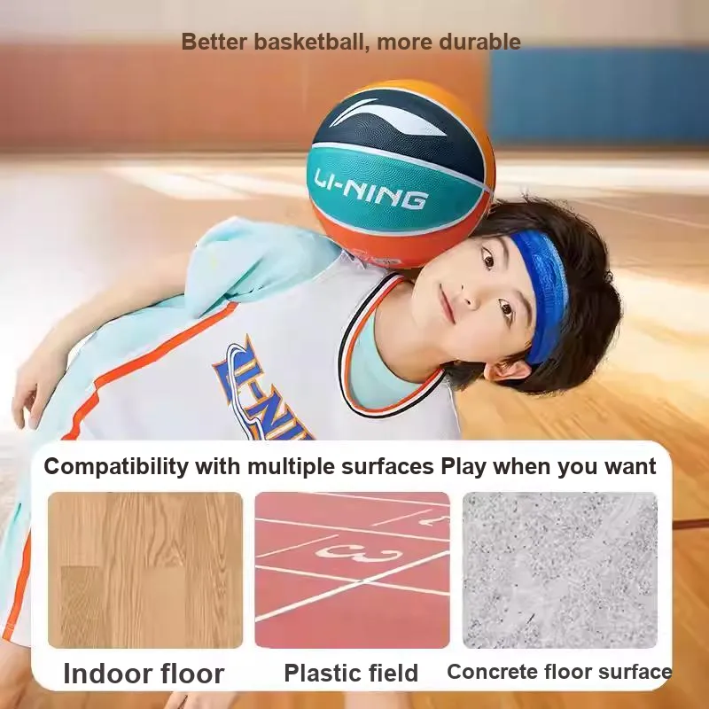 LiNing Rubber Basketball Orange Blue Black Size 5 Size 7 Indoor Outdoor Universal Unisex-3