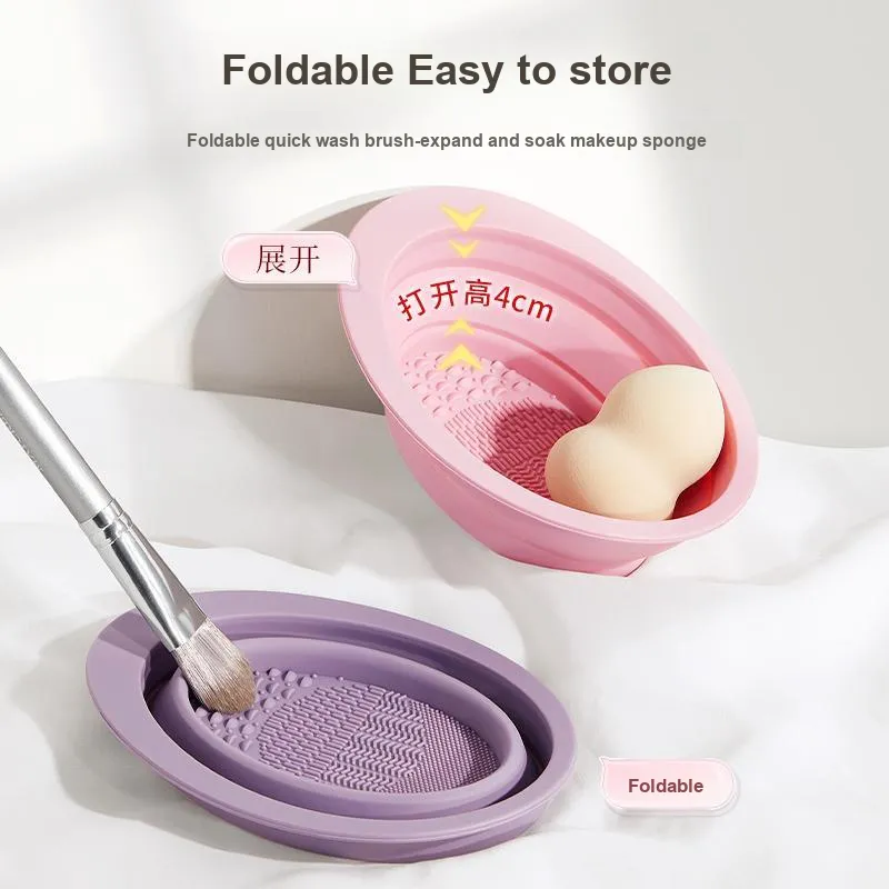 FEILINKA Makeup Brush Silicone Foldable Bowl With Drying Mesh Tool Clean Three Piece Set-4