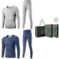2-Piece Underwear Set (Light Heather Gray+Denim Blue) Thickened and Fleece-Lined/Classic Round Neck/Easy Access Door Lock