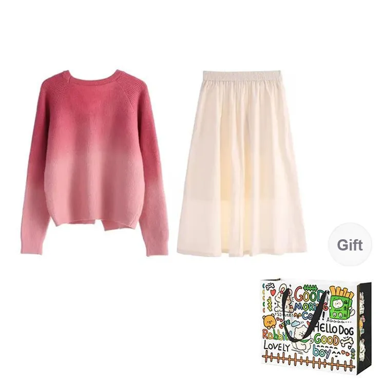 Pzhk Skirt Set Women's Red Top/Beige White Skirt-1