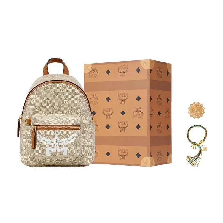 MCM Canvas Backpack Extra Mini Women's Beige-5