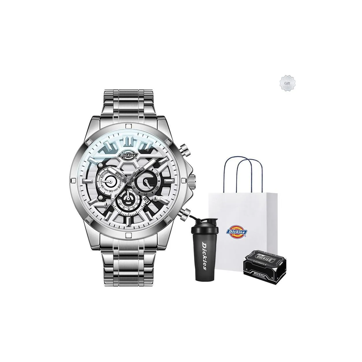 Dickies Кварцевые часы механический механизм стальной ремешок белый циферблат унисекс праздничная коробка
