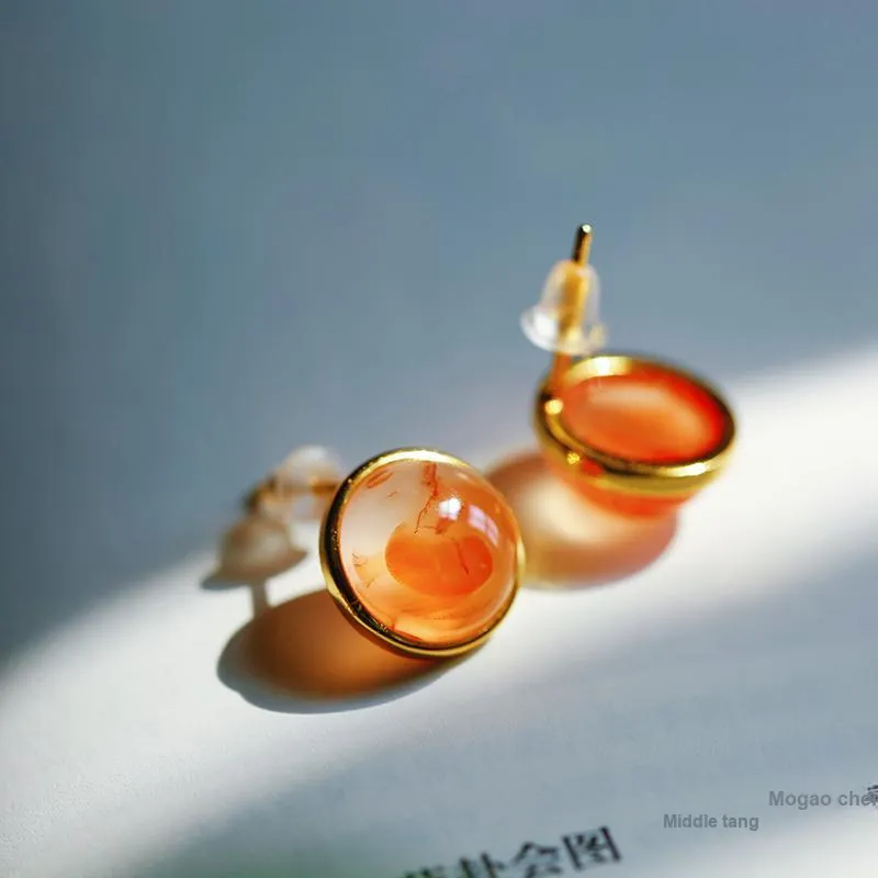 YUSHE Southern Red Agate Stud Earrings Women's-4