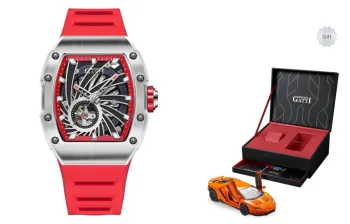 BONEST GATTI Phantom Time Automatic Mechanical Movement Rubber Strap Watch Men's Watches Red Watch Dial