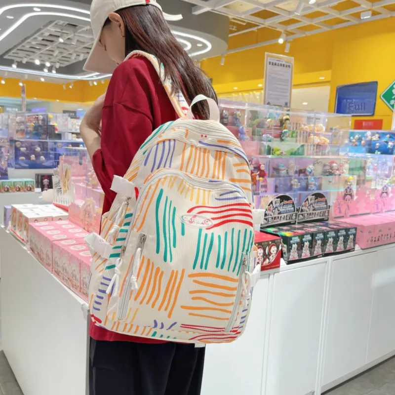 URBAN FOREST Nylon Backpack Unisex Ivory/Light Yellow/Pink-11