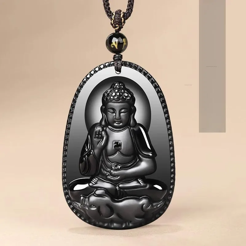Stone On The Line Natural Obsidian Pendants Unisex-26
