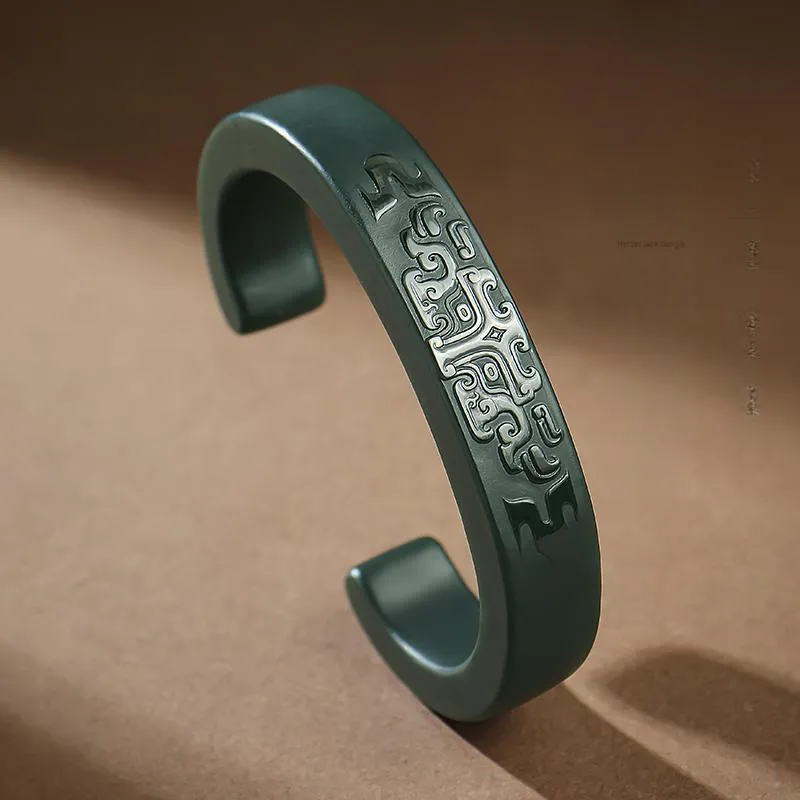 YINXIANGMOU Hetian Jade Bangles Green Jade Men's-1