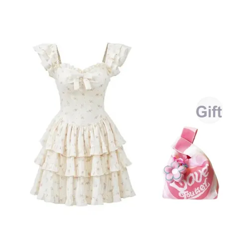 BDGU Короткий рукав Платье Женское Белое