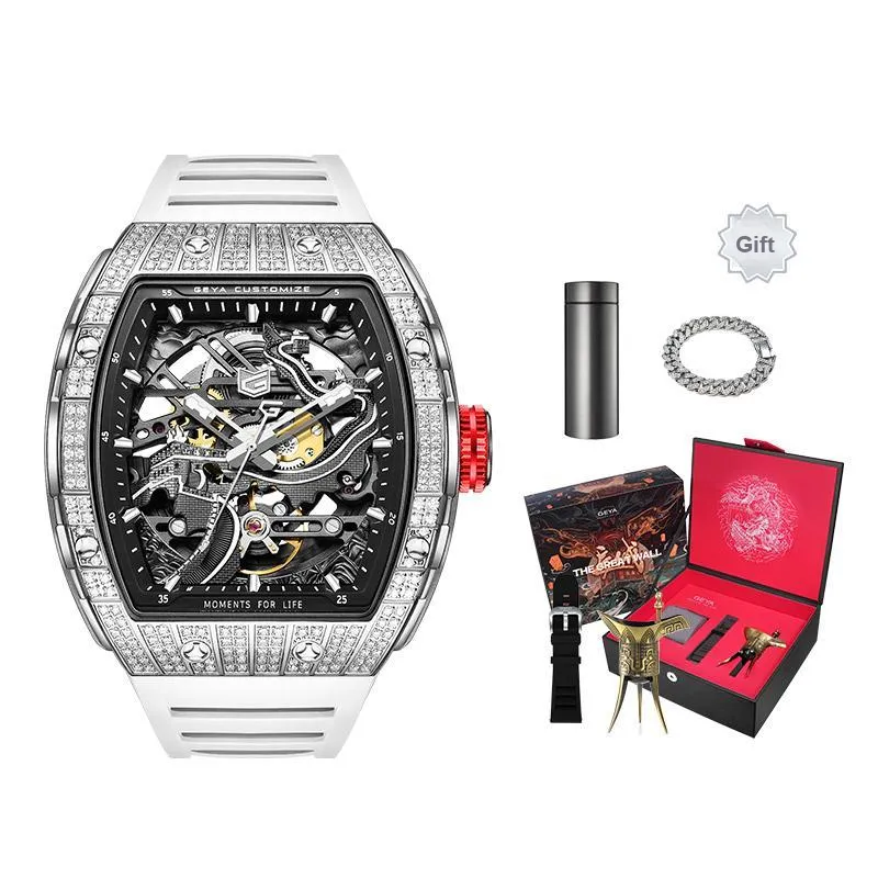 GEYA Great Wall Collection Automatic Mechanical Movement Silicone Strap Watch Unisex Cut Out Dial-9