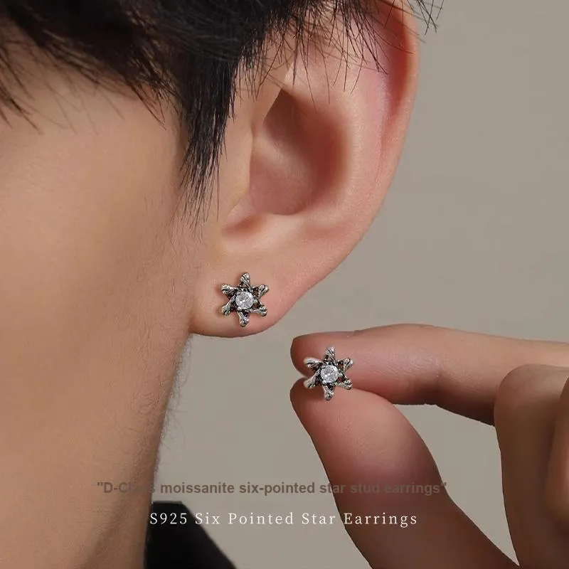 Lang Wind S925 Silver Stud Earrings Men's-1