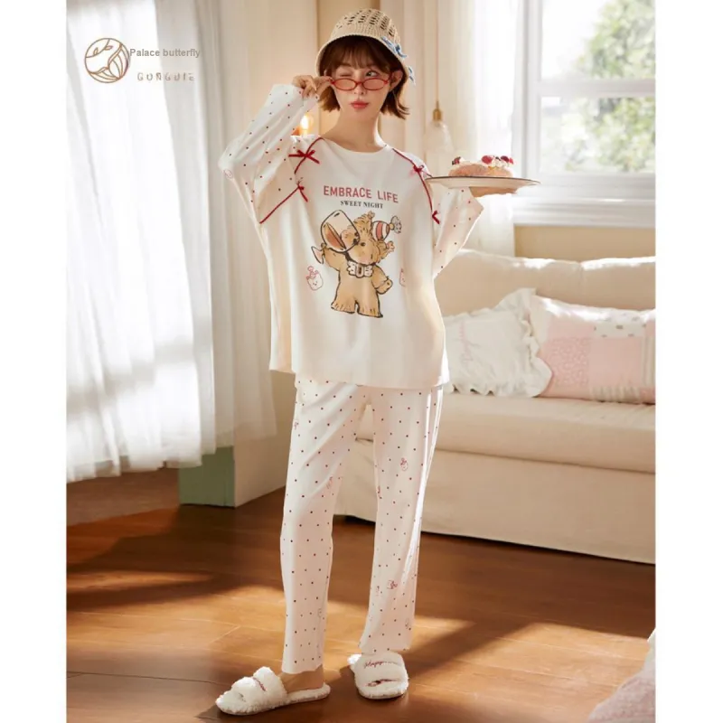 Gongdie x GANBEIXIAOGOUCHAHUA,LIANMINGKUAN Pajama Set Women's Apricot-6