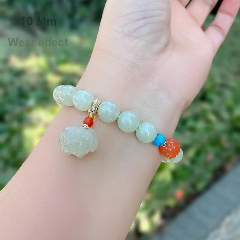 KUNYUYAO Chinese Zodiac Zodiac Year Bead Chain Beaded Bracelet White Jade Unisex-34