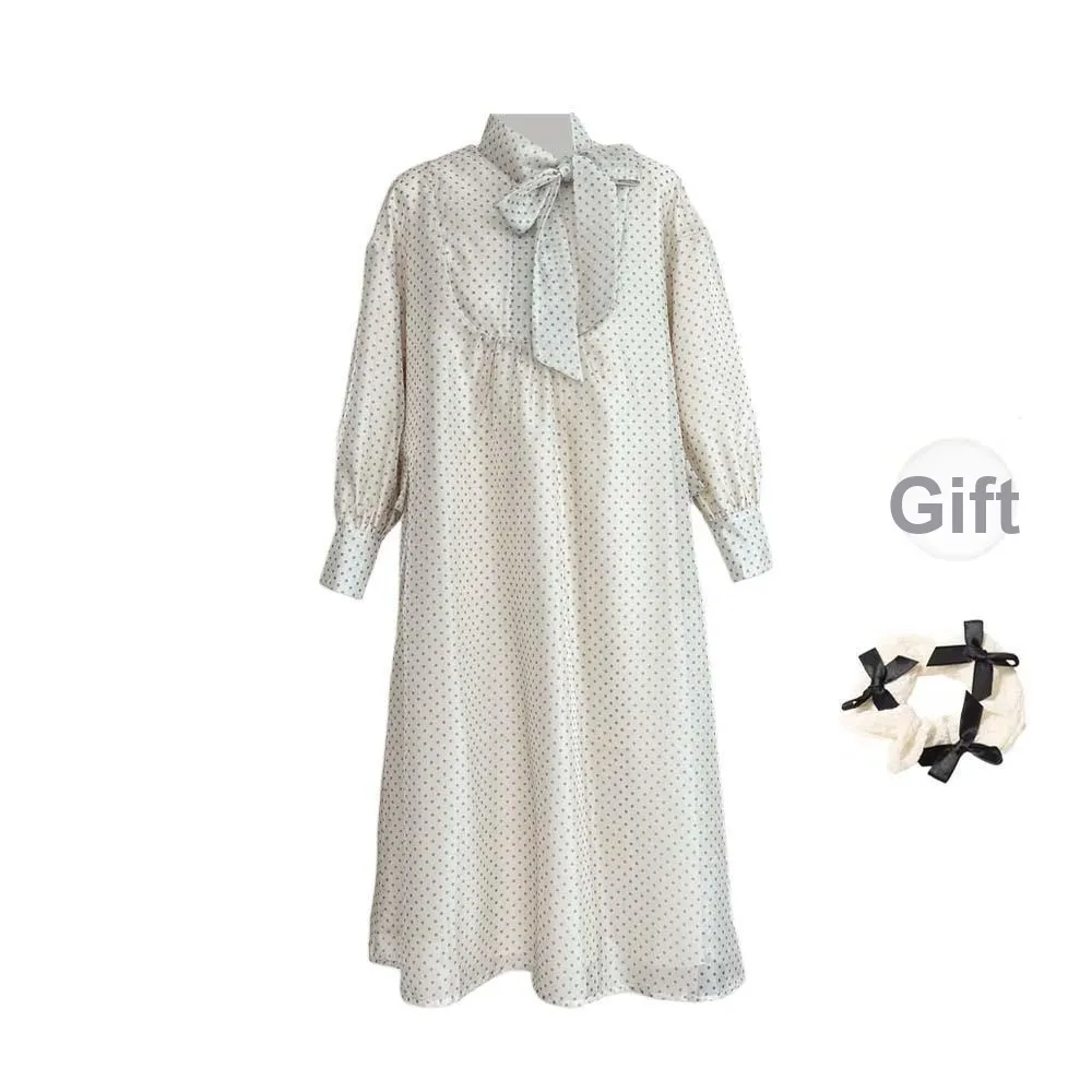 TURN UP Long Sleeved Dress Women's Apricot+Bowknot Hair Tie Comes With