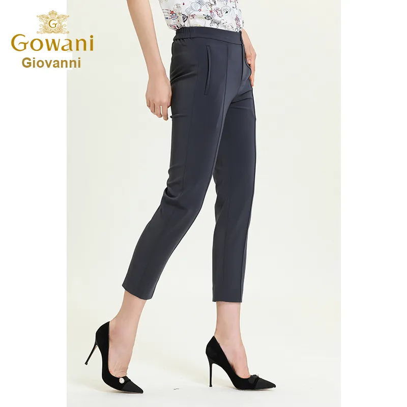 QIAOWANNI Casual Pants Women's Morandi Gray-5