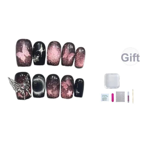 JIDUOMENG Повседневный Укороченный False Nail Ручной Премиум Звездное небо Кошачий глаз Металл Большой Бабочка Съемный