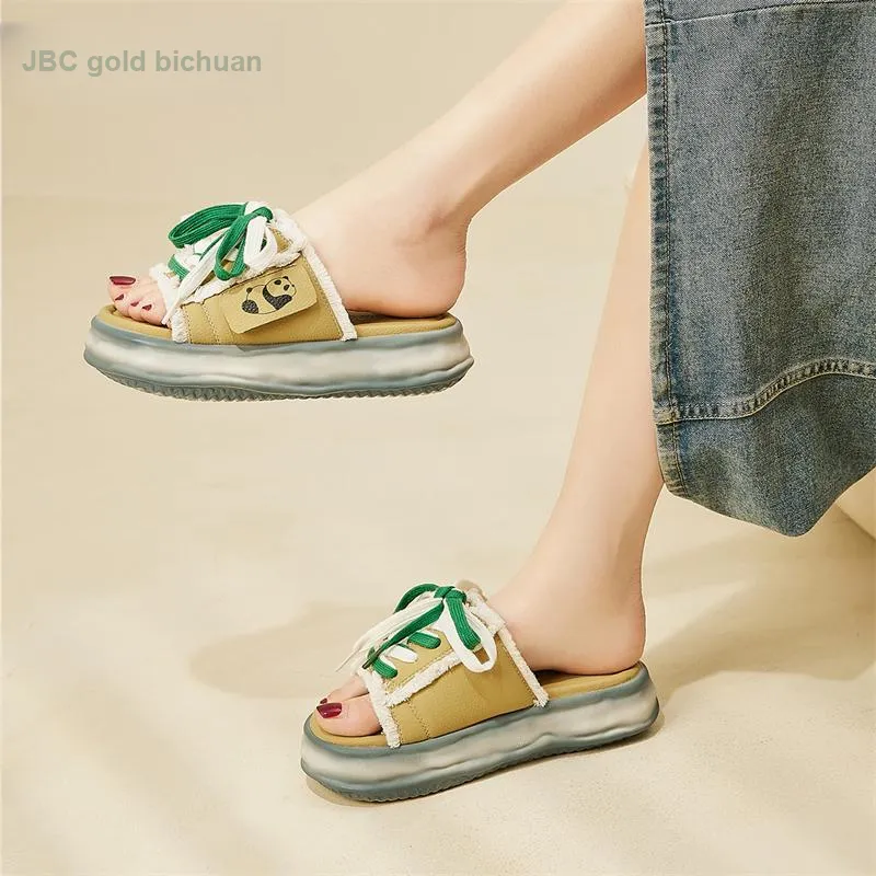 Jin Baichuan Leather Patchwork Odor Resistant Quick Dry Slide Slippers Women's-13
