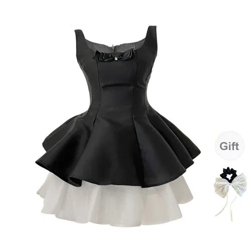 TUSHIFEI Sleeveless Leather Women's Black+Hair Tie Comes With