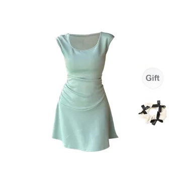 TORIGHT Short Sleeved Dress Women's Green+Bowknot Hair Tie Comes With