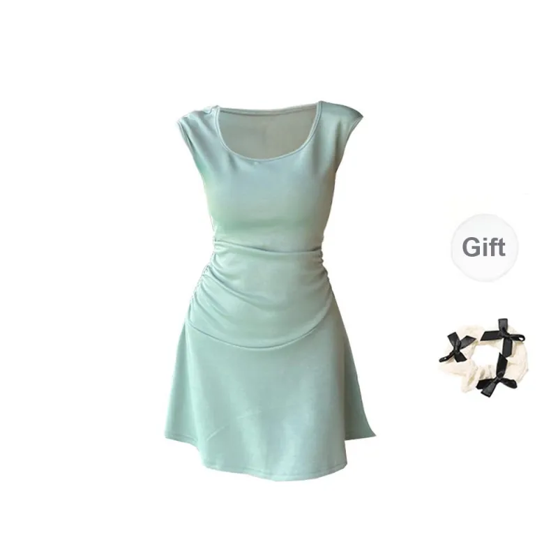 TORIGHT Short Sleeved Dress Women's Green+Bowknot Hair Tie Comes With-0