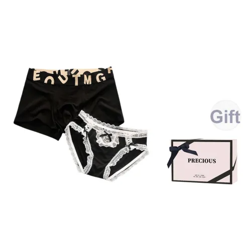FOCOS STUDIO Черный Кружево Парный+[Коробка на День влюбленных] Унисекс Трусики-бикини