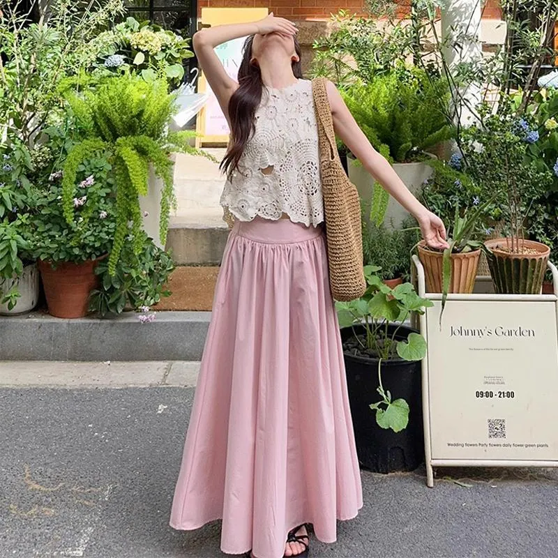 Gentle Welcome Skirt Set Women's Ecru Top+Pink Skirt-3