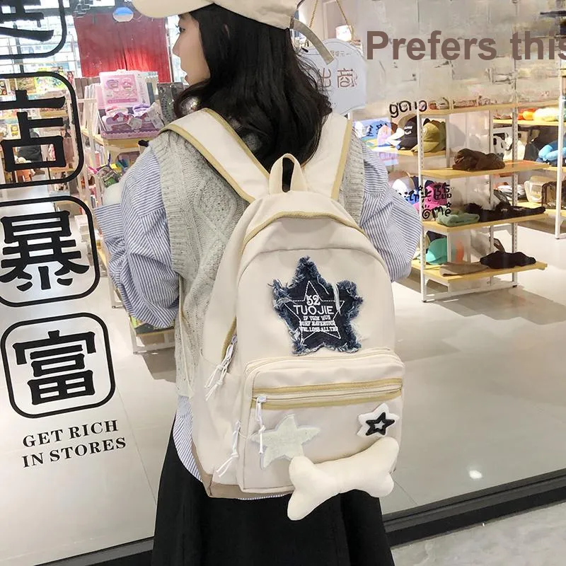 OUZIHUANG Oxford Backpack Regular Women's White/Khaki-7