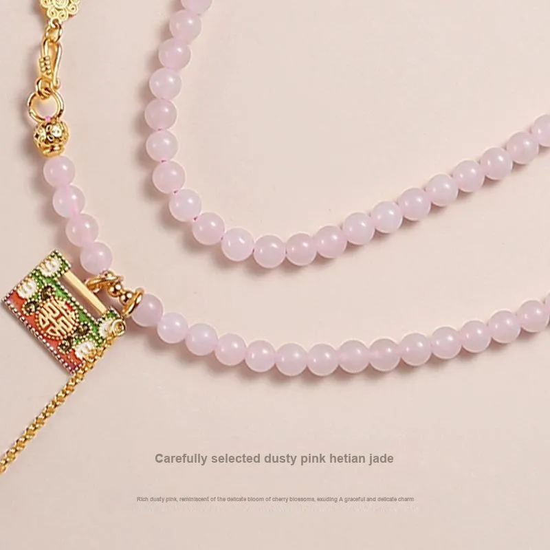 QIAOWUQIAONV Hetian Jade Necklaces Dusty Pink Women's-1