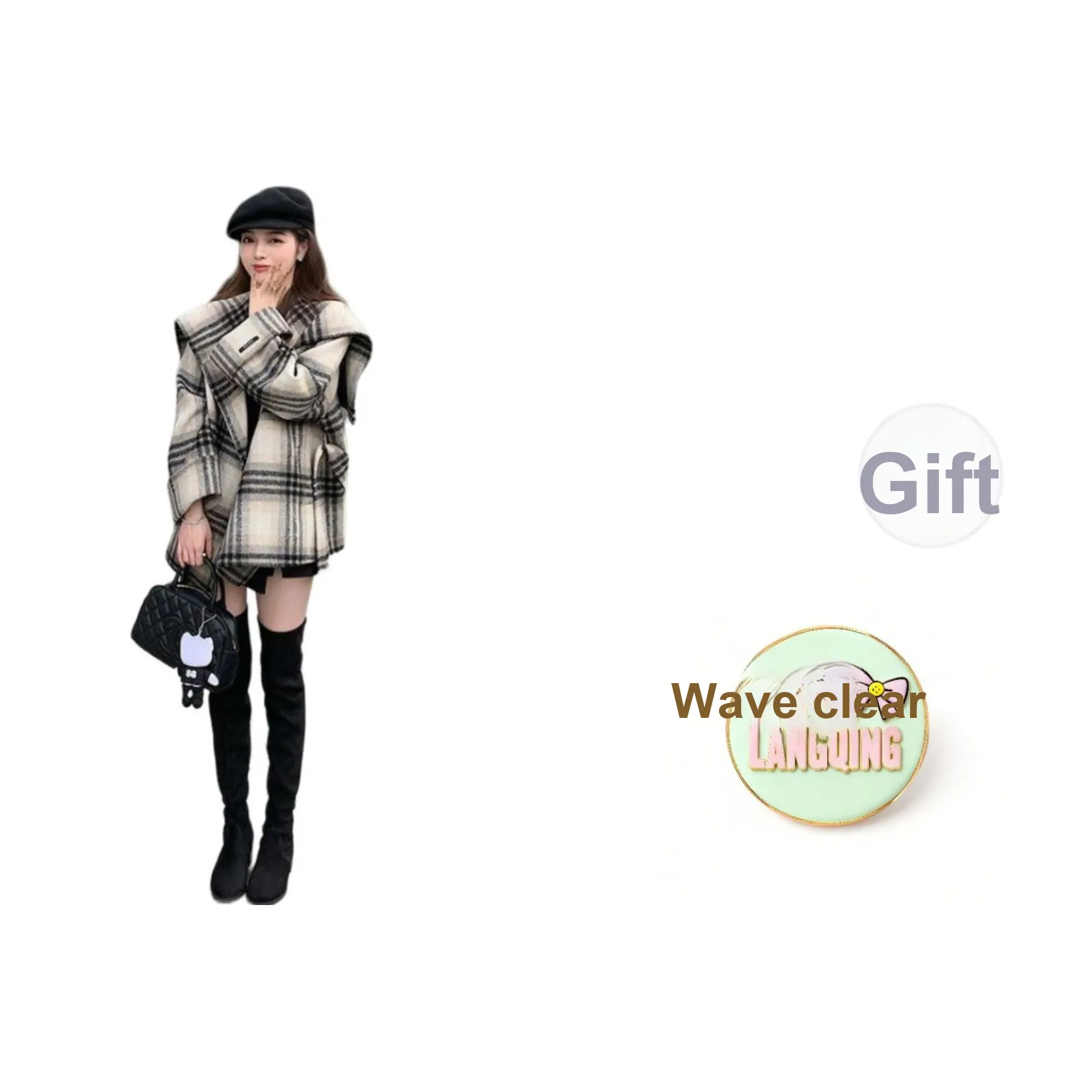 LANGQING Изображение Цвет Подарок Wave Прозрачный Бренд Наклеенный Женское Пальто