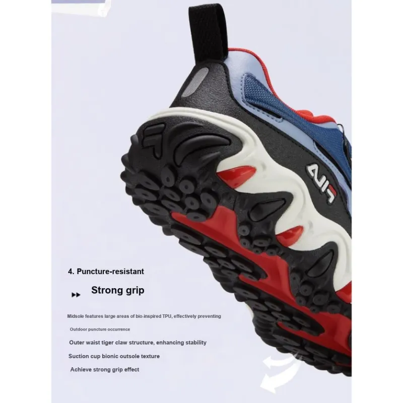 FILA KIDS Tiger Paw Abrasion Resistant Low Top Kids' Running Shoes Black Blue Teenagers-4