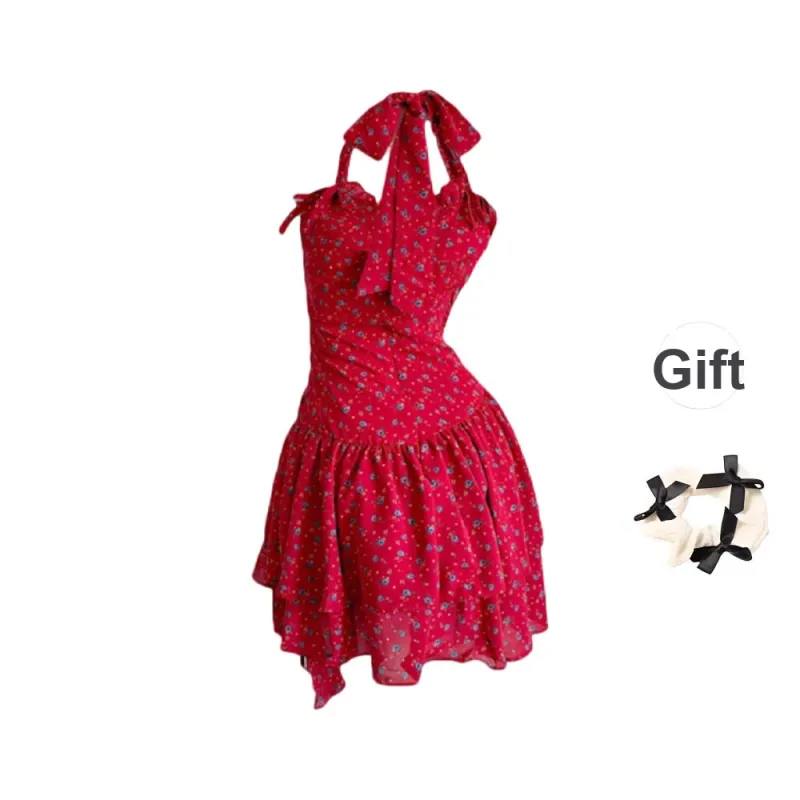 TURN UP Slip Dresses Women's Blue Floral+Bowknot Hair Tie Comes With-1