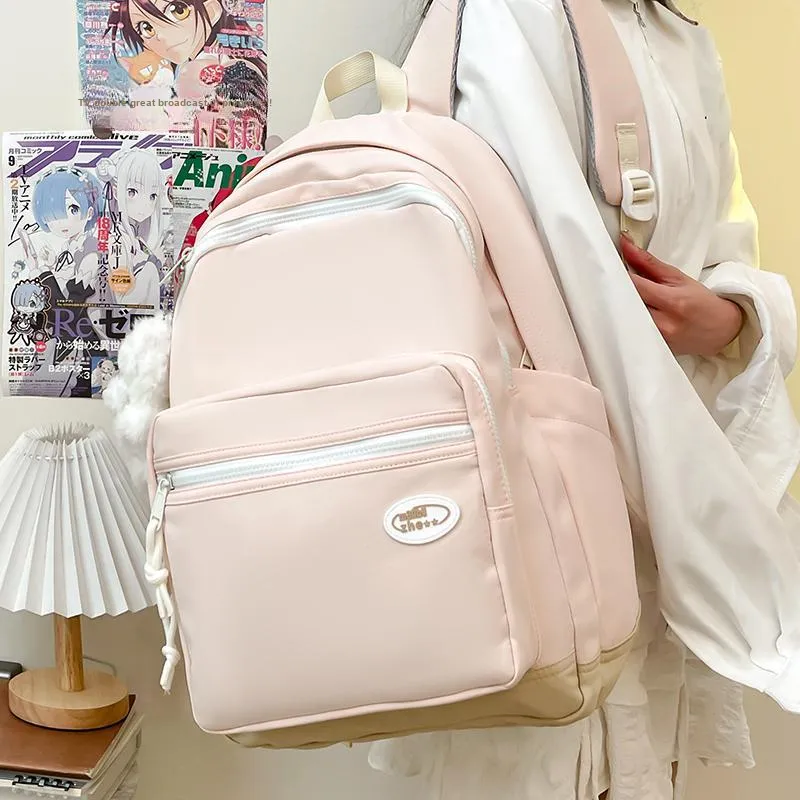 Yalu Nylon Fabric Backpack Regular Unisex Black/White/Blue/Pink/Custard-27