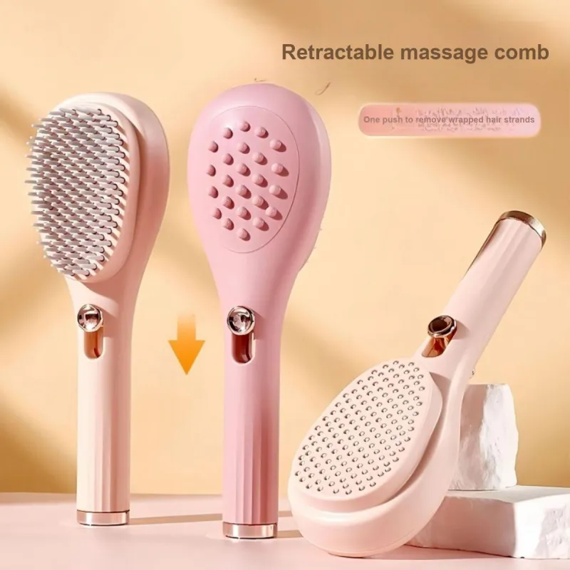 Love Of Wormwood Retractable One Touch Hair Cleaning Magic Comb Fluffing Up-3
