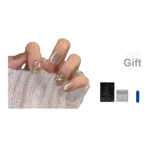 OUYUJI Ручная работа Искусственный Ногтик Овал MID Длина Молочно-чайный Смоки Стразы Украшенный