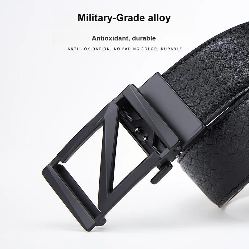 Jeccieziio Cow Leather Belts Men's Gunmetal 3.5cm-4