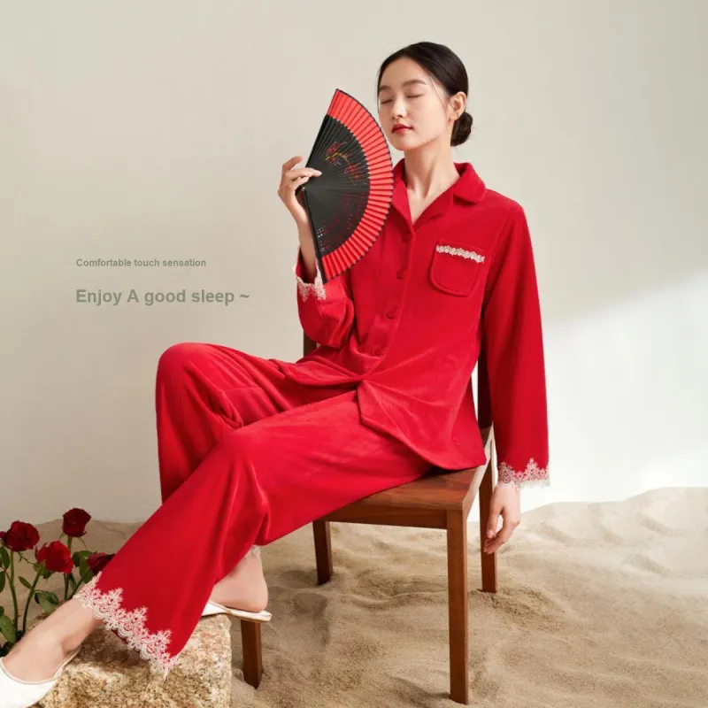 Aannsfam Pajama Set Women's Basic Red-3