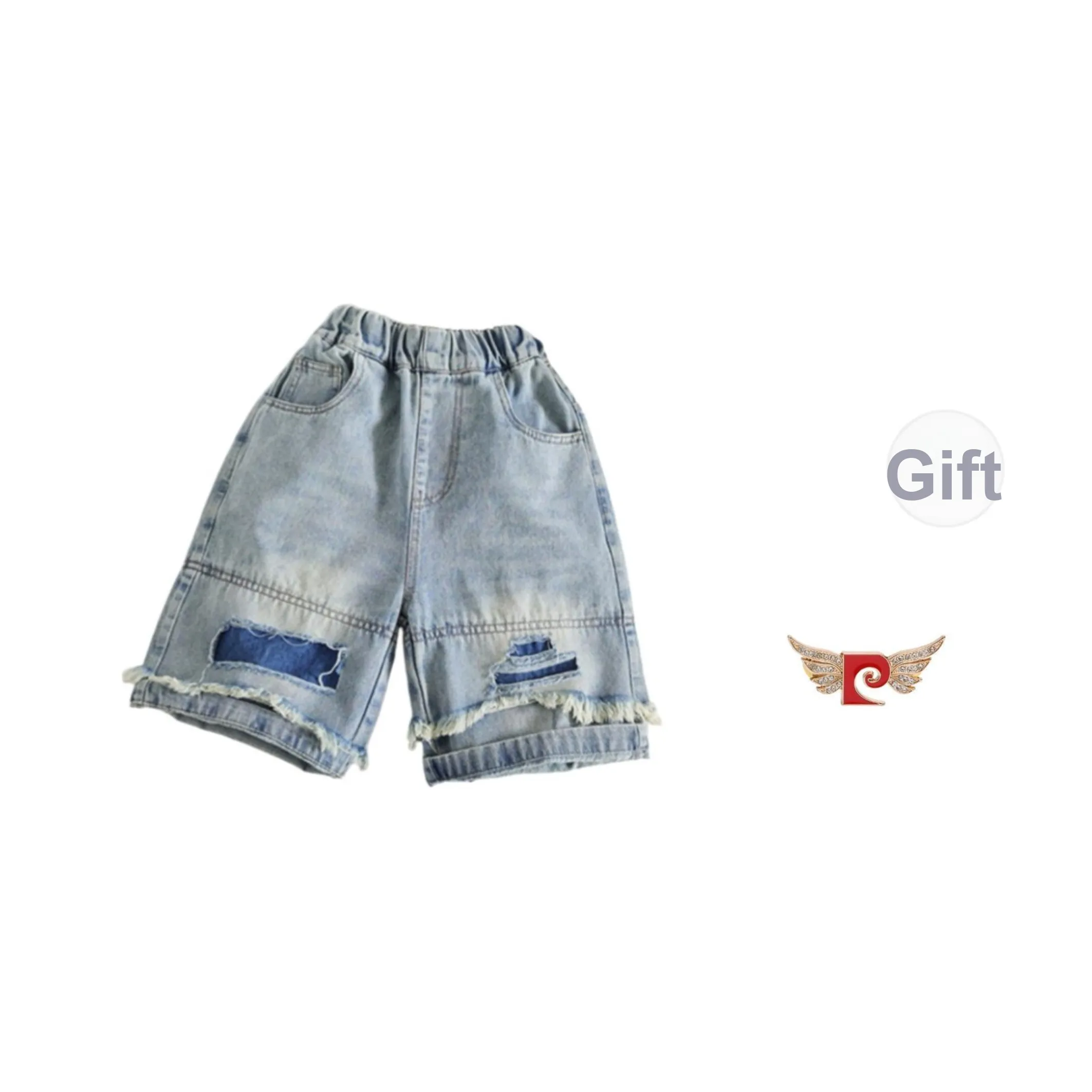 PIERRE CARDIN Шорты Детские Разорванные Штаны Детские Свободного кроя Штаны Летние Позиционирование Стиля Подростковый возраст Капри Штаны Модные