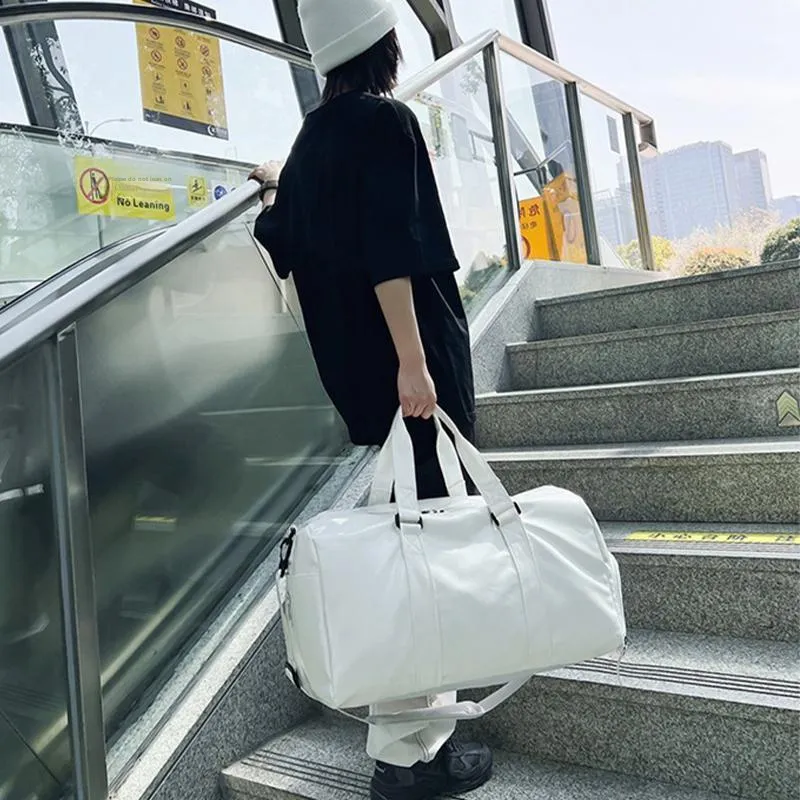 GKY PU Gym Bag Large Size Unisex White/Black-8