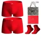 100% cotton Antibacterial/Red 4 Pcs Set (2 Boxer Shorts, 2 Socks) with Shopping Bag Included
