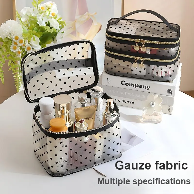 Future Maple Flock Heart Gauze Business Travel Storage Bag Makeup Bags Multifunctional Usage Modern Minimalist Style-1